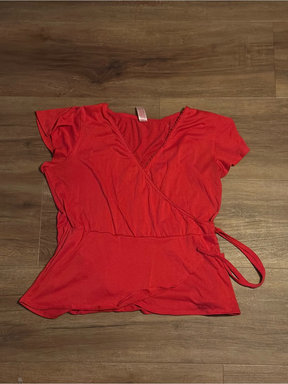 Red Wrap Front Short Sleeve Women's Top